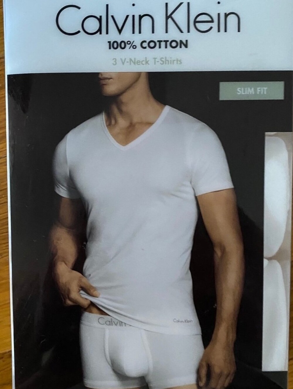 *Calvin Klein White V-Neck Slim Fit 100%Cotton Tee (3-Pack)